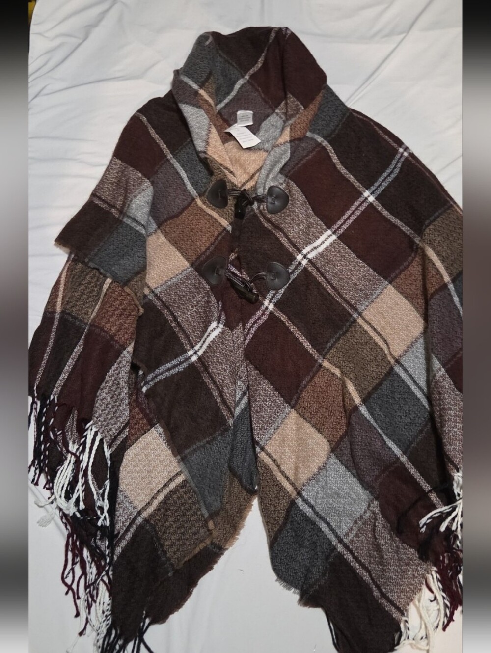 New cbocs Women's XL brown plaid ponch sweater #11